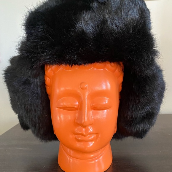 Black Rabbit Fur Hat - Picture 1 of 9